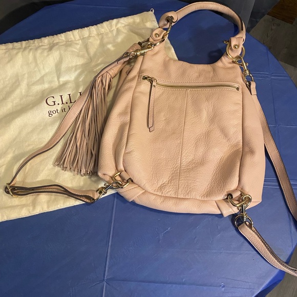 G.I.L.I Blush Pink Leather Convertible Backpack - Picture 2 of 3